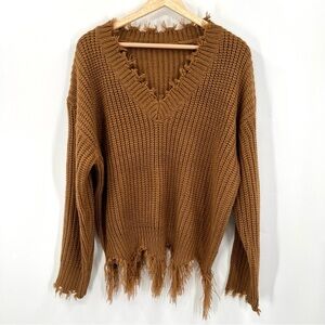 SHEIN Woman's V-Neck Shabby Brown Chunky Sweater Size L